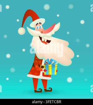 Funny cartoon Santa Claus. Christmas card Stock Vector