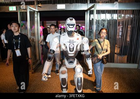 Berlin, Berlin, Germany. 5th Sep, 2026. Humanoid robots, quadrupeds and AI-powered companion machines perform during Robots on the Runway at IFA 2026 at Messe Berlin in Berlin, Germany, on Saturday, September 5, 2026. The live technology showcase turned the traditional fashion-show format over to robots, with machines walking the catwalk, dancing, posing, performing tricks and demonstrating advances in movement, sensor technology and human-machine interaction. Eleven robotics companies took part in the show, bringing together humanoid, four-legged, transformable and companion robots as art Stock Photo