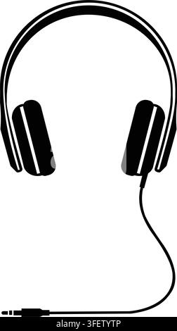 A simple black and white line drawing of wired headphones Stock Vector
