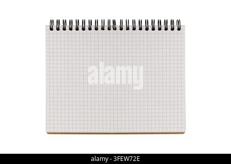 Open spiral notepad with clean white pages and kraft cover isolated on background. Ideal mockup for school supplies, office stationery, or planner des Stock Photo