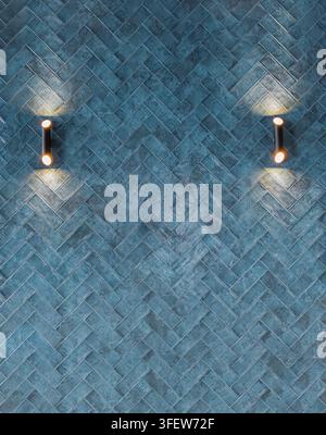 Elegant home decor concept showing deep blue tiled surface with symmetry and accent lighting. Great for luxury real estate marketing and professional Stock Photo