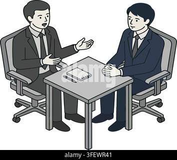 Two businessmen in suits having a meeting at a table Stock Vector
