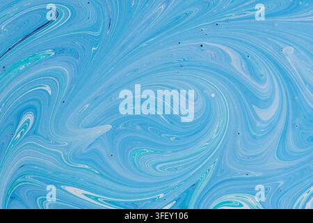 Abstract light blue and white liquid paint swirls background with marble texture and soft curved lines Stock Photo