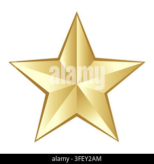 Golden five-point star icon with metallic gradient isolated on white background for awards and achievement Stock Vector