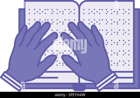 Purple Accessibility Book For Blind Icon. Vector Illustration. Accessible Edition for Blind and Low Vision People. Braille, Finger Reading. Accessibil Stock Vector