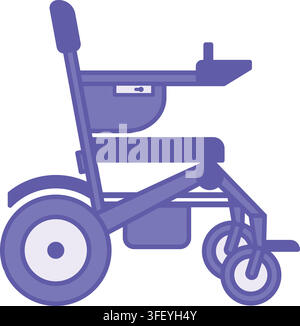 Purple Electric Wheelchair Icon. Vector Illustration. Special Wheelchair with Electric Motor, Battery, and Joystick on Armrest. Accessibility and Univ Stock Vector