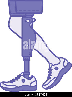 Purple Prosthetic Leg Icon. Vector Illustration. An Artificial Medical Device That Replaces a Leg After Amputation. A Person in Sneakers and Shorts. A Stock Vector
