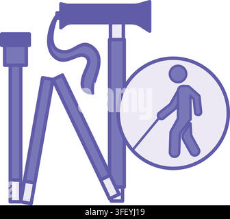 Purple Ergonomic Folding Cane Icon. Vector Illustration. Portable Walking Aid. Folds Easily for Carrying in a Bag. Accessibility Stock Vector
