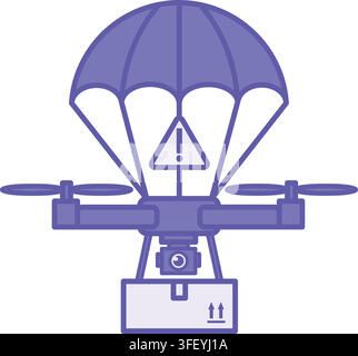 Purple Emergency Parachute System Icon. Vector Illustration. Rescue Device Designed for the Safe Landing of a Drone Carrying Cargo. Stock Vector