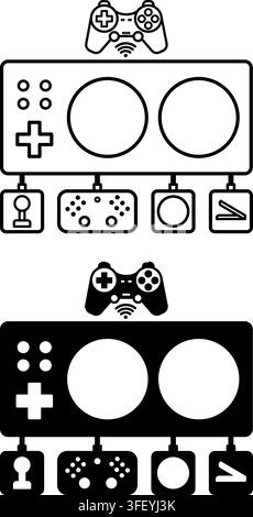 Adaptive Gaming Controller Icons. Line and Glyph Vector Illustrations. Assistive Technology for Disabled Gamers. Accessible Video Game Gamepad Symbol. Stock Vector