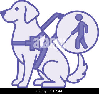 Purple Guide Dog Icon. Vector Illustration. A Specially Trained Animal That Assists Visually Impaired People with Movement. Accessibility and Universa Stock Vector