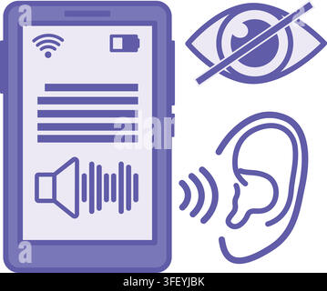 Purple Text to Speech Icon. Vector Illustration. TTS Assistive Technology for Disabled and Visually Impaired People. Stock Vector