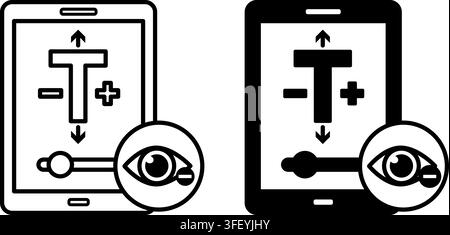 Font Size Adjustment Icons. Line and Glyph Vector Illustrations. A feature that allows the user to increase or decrease the text size on a phone scree Stock Vector