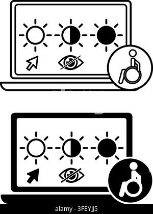 High Contrast Mode Icons. Line and Glyph Vector Illustrations. Increasing the Color Difference Between Interface Elements Stock Vector