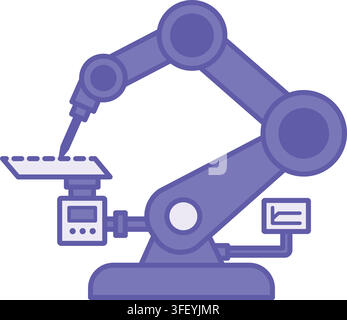 Purple Industrial Robotic Arm Icon. Vector Illustration. A Programmable Mechanical Device That Precisionly Performs Heavy and Dangerous Work. Stock Vector