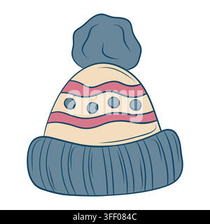 Vector illustration of striped winter hat with pompom Stock Vector