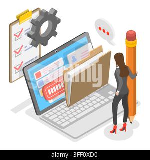 3D Isometric Flat Illustration of Computing Online Services, Concepts For Database Security. Item 3 - Photomontage Stock Photo