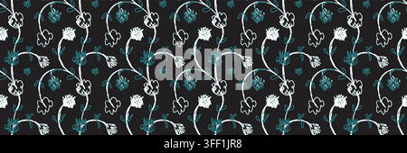 Naive Scribble Floral Seamless Pattern on Dark Background Stock Vector