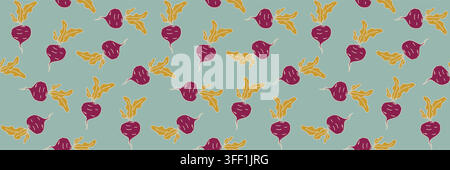 Colorful Hand Drawn Beetroot Seamless Vegetable Pattern Stock Vector