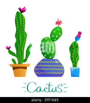 Cactus set. Cartoon flat style illustration isolated on white background Stock Vector