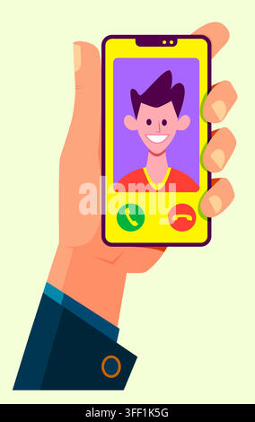 Man hand holding smartphone. Incoming call. Flat cartoon style illustration Stock Vector