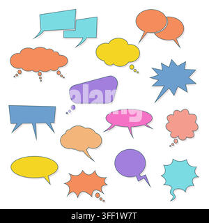 Speech bubbles of various colors with shadows. Comic book style vector illustration Stock Vector