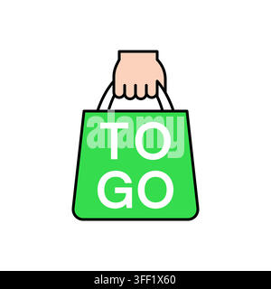 Hand Holding Green Bag To Go Icon Vector Illustration Stock Vector