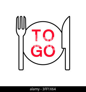 Plate Fork Knife To Go Icon Red Text Vector Illustration Stock Vector