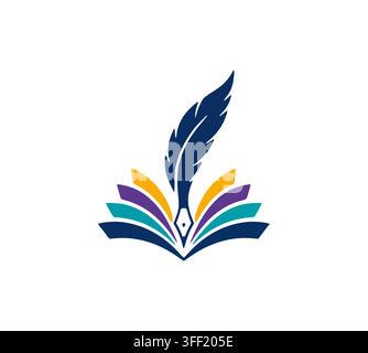 Modern Writer Feather Quill Pen Open Book Creative Logo Vector Stock Vector