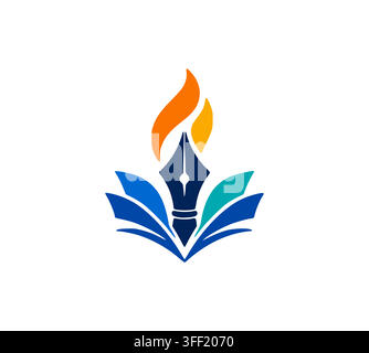 Modern Educational Book Fountain Pen Flame Knowledge Logo Vector Design Stock Vector