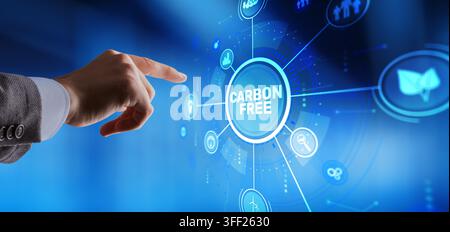 Carbon free energy transition concept for corporate sustainability with hand interacting on digital interface Stock Photo
