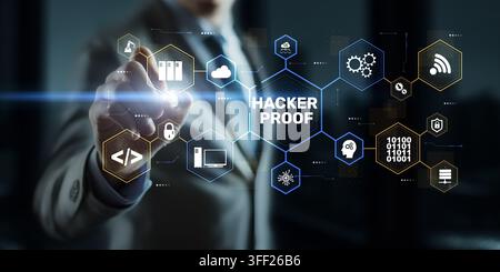 Cybersecurity system for data protection and network security with digital security icons and user interaction Stock Photo