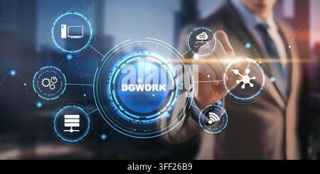 DGWORK digital collaboration platform for business workflow and network system integration with cloud and server icons Stock Photo