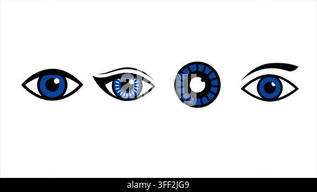 Blue eye vector icon set featuring diverse iris shapes for creative web interface design and graphic projects Stock Vector