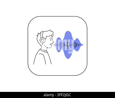 Voice assistant line icon with a person speaking into a microphone for modern web interface and mobile app Stock Vector