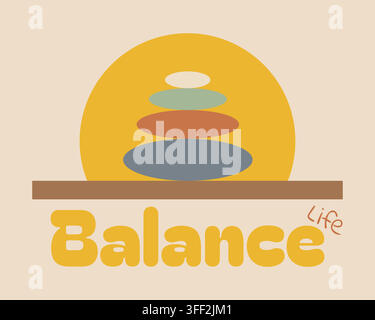 Minimalist zen stone stack illustration for wellness branding and peaceful lifestyle concept design for Stock Vector