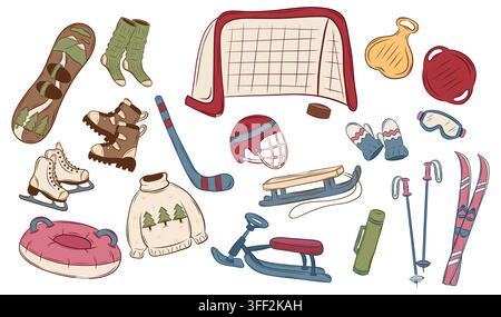 Vector set of winter sports, activities and accessories Stock Vector