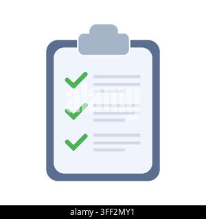 Flat Design Clipboard Checklist Vector Icon with Green Checkmarks for Business Management, Task Planning, and Productivity Tracking Stock Vector