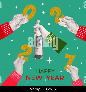 Christmas New Year 2027 Halftone Hands and Numbers Stock Vector
