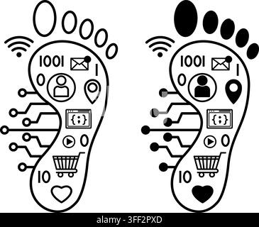 Digital Footprint Icons. Line and Glyph Vector Illustrations. Vector Illustration. All the Information a Person Leaves on the Internet as a Result of Stock Vector