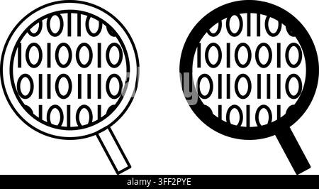 Magnifying Glass with Code Icons. Line and Glyph Vector Illustrations. Code Analysis in Programming. Error Detection, Security Audit. Digital Forensic Stock Vector