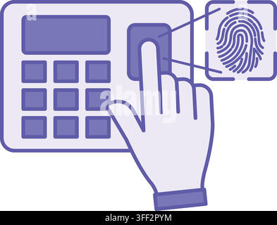 Purple Fingerprint Scanner Icon. Vector Illustration. Electronic Device for Secure Identification of a Person by a Unique Skin Pattern on a Finger. Di Stock Vector