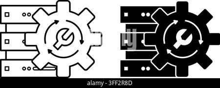 Data Recovery Process Icons. Line and Glyph Vector Illustrations. Search and Rescue Lost, Deleted, or Broken Data from Digital Drives. Gear, Wrench, a Stock Vector