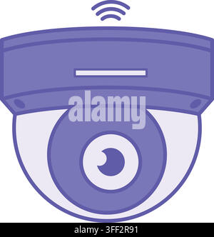 Purple CCTV Security Camera Icon. Vector Illustration. Surveillance Camera with Video Streaming Only through Personal Devices. Home, Office, and Other Stock Vector