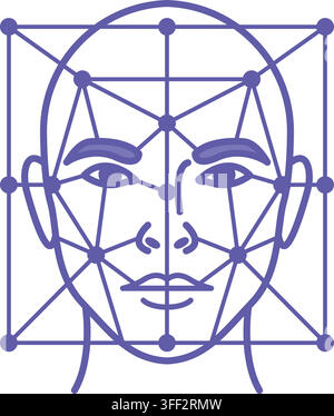 Purple Face ID Recognition Icon. Vector Illustration. Security System That Recognizes a Person by Their Face Using a 3D Map. Digital Forensics and Cyb Stock Vector