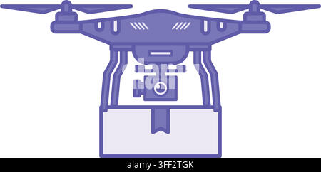 Purple Autonomous Delivery Drone Icon. Vector Illustration. Unmanned Aerial Vehicle Designed for Automatic Freight Transport. Autonomous Logistics Con Stock Vector