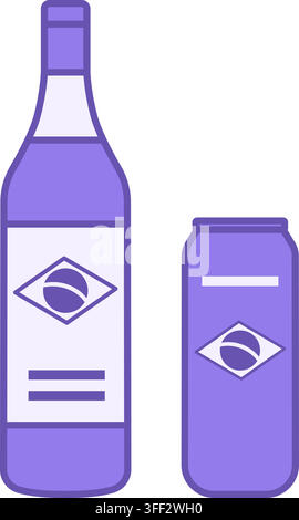 Colored Cachaca Icon. Vector Icon. Brazilian Strong Alcoholic Drink. Bottle and Can. Brazilian Carnival Concept Stock Vector