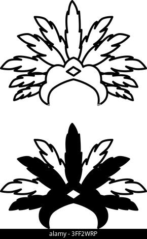 Carnival Headdress Icons. Black and White Vector Icons. Feather Hat, Festival, or Party Wear. Brazilian Carnival Concept Stock Vector