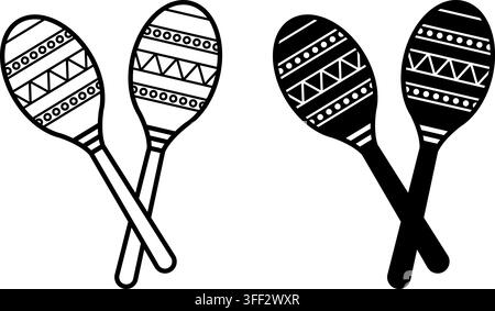 Maracas Icons. Black and White Vector Icons. Percussion and Noise Musical Instrument. Rattle. Brazilian Carnival Concept Stock Vector