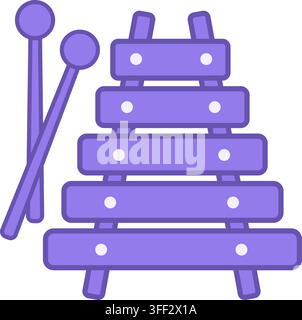 Colored Xylophone Icon. Vector Icon. Percussion Musical Instrument. Sticks with Ball-Shaped Tips. Brazilian Carnival Concept Stock Vector